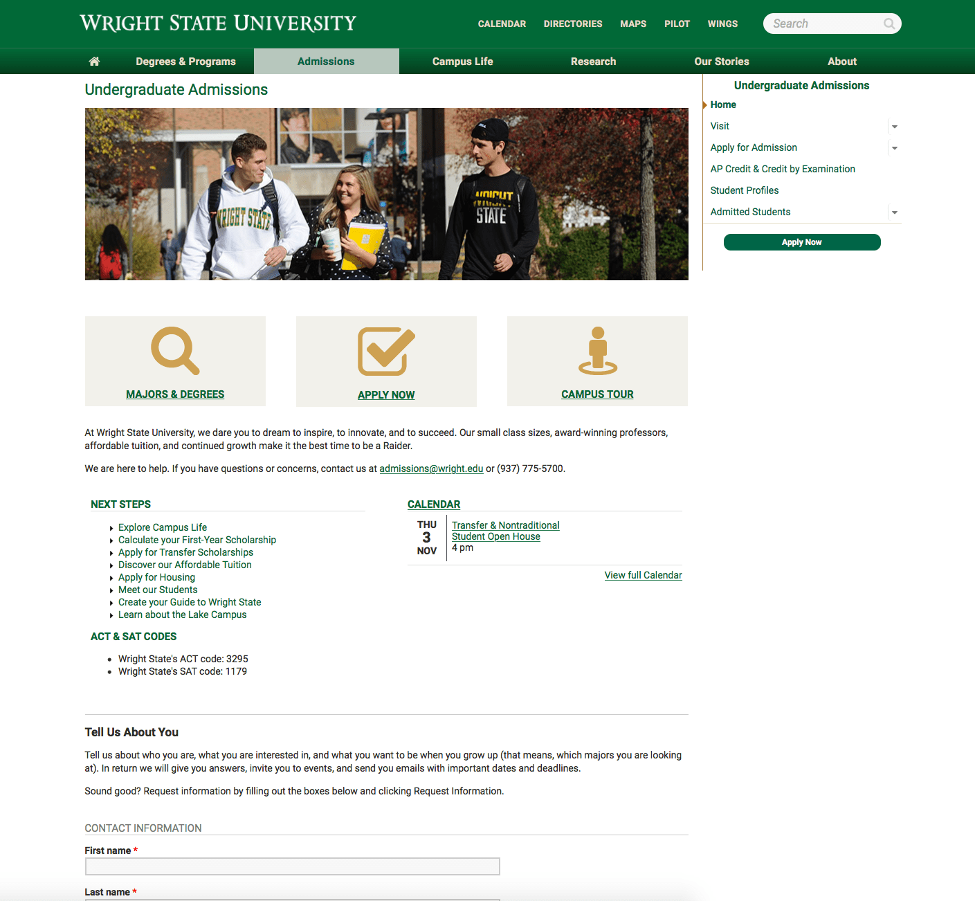Undergraduate Admissions Website Office of Marketing Wright State